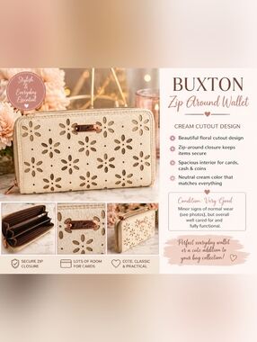 Buxton Cream Cutout Zip Around Wallet 🌸